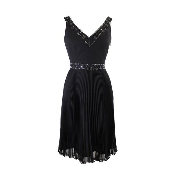 LAUNDRY BY SHELLI SEGAL Black Beaded V-Neck Pleated Dress NEW MSRP $340 SIZE 2 - Picture 16 of 17